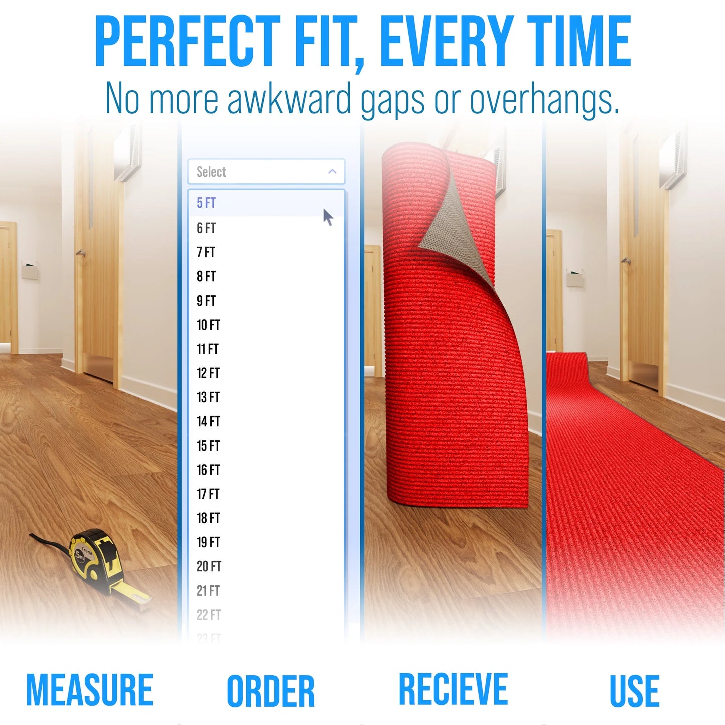 Extra-Long Custom-Length Non-Slip Runner Rug with Dirt-Trapping Grooves. Heavy-Duty, Absorbent, and Stain-Resistant. Perfect for Entryways, Hallways, Patios, and Offices. 24 in X 5 ft, Red