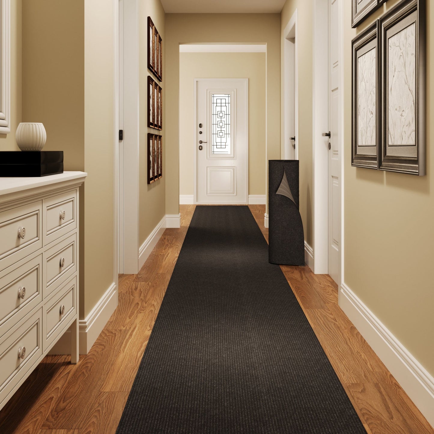 Extra-Long Custom-Length Non-Slip Runner Rug with Dirt-Trapping Grooves. Heavy-Duty, Absorbent, and Stain-Resistant. Perfect for Entryways, Hallways, Patios, and Offices. 31 in X 34 ft, Black
