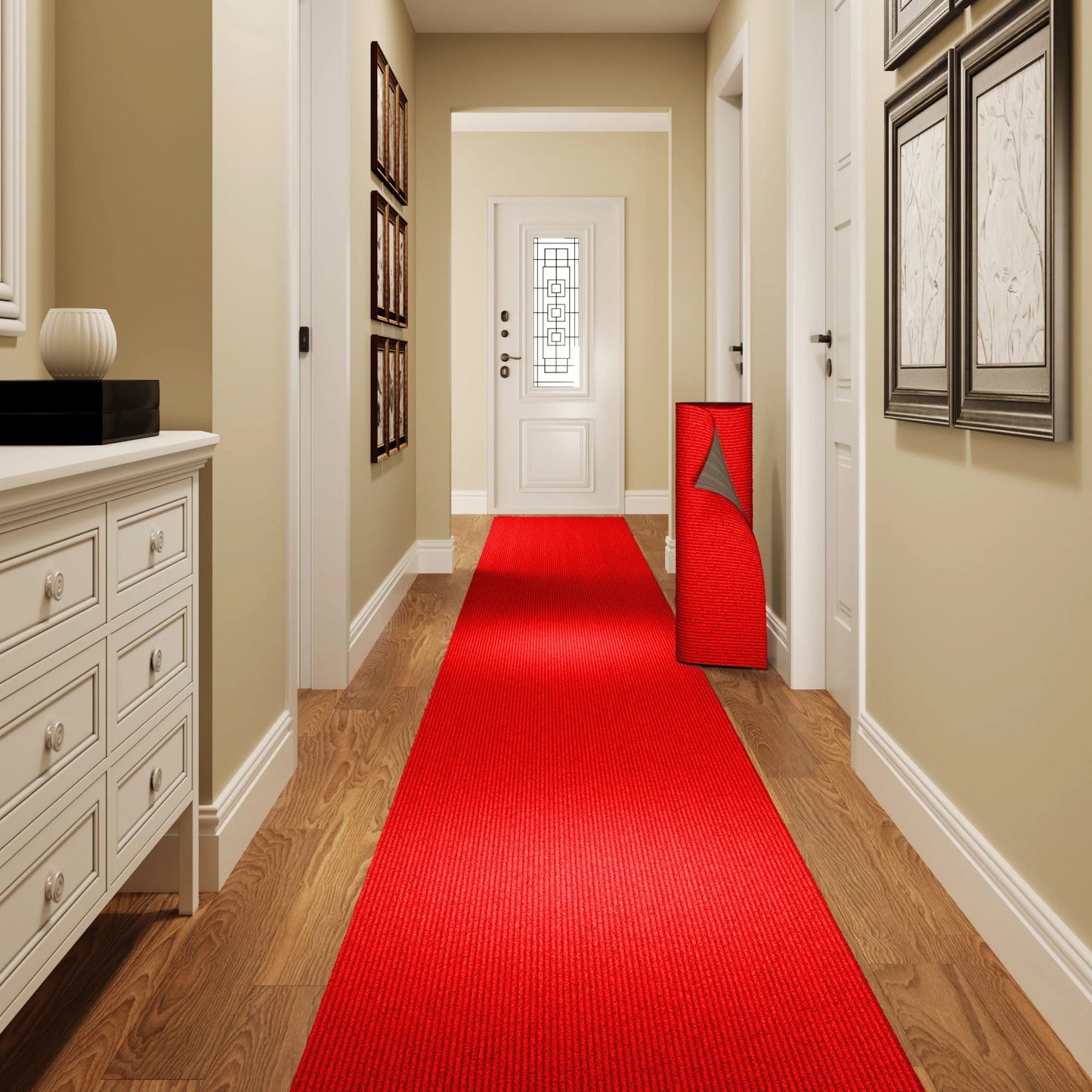 Extra-Long Custom-Length Non-Slip Runner Rug with Dirt-Trapping Grooves. Heavy-Duty, Absorbent, and Stain-Resistant. Perfect for Entryways, Hallways, Patios, and Offices. 24 in X 5 ft, Red