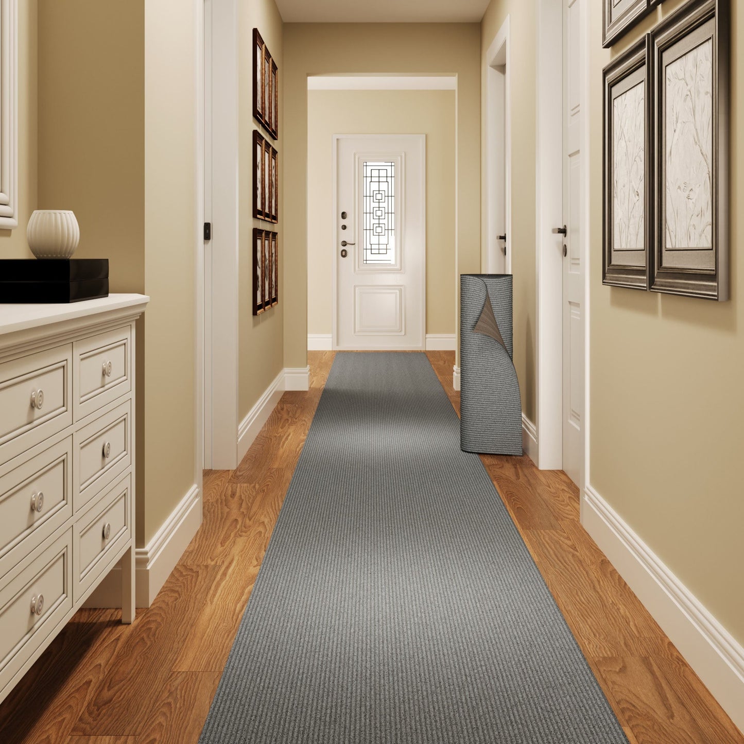 Extra-Long Custom-Length Non-Slip Runner Rug with Dirt-Trapping Grooves. Heavy-Duty, Absorbent, and Stain-Resistant. Perfect for Entryways, Hallways, Patios, and Offices. 24 in X 50 ft, Gray
