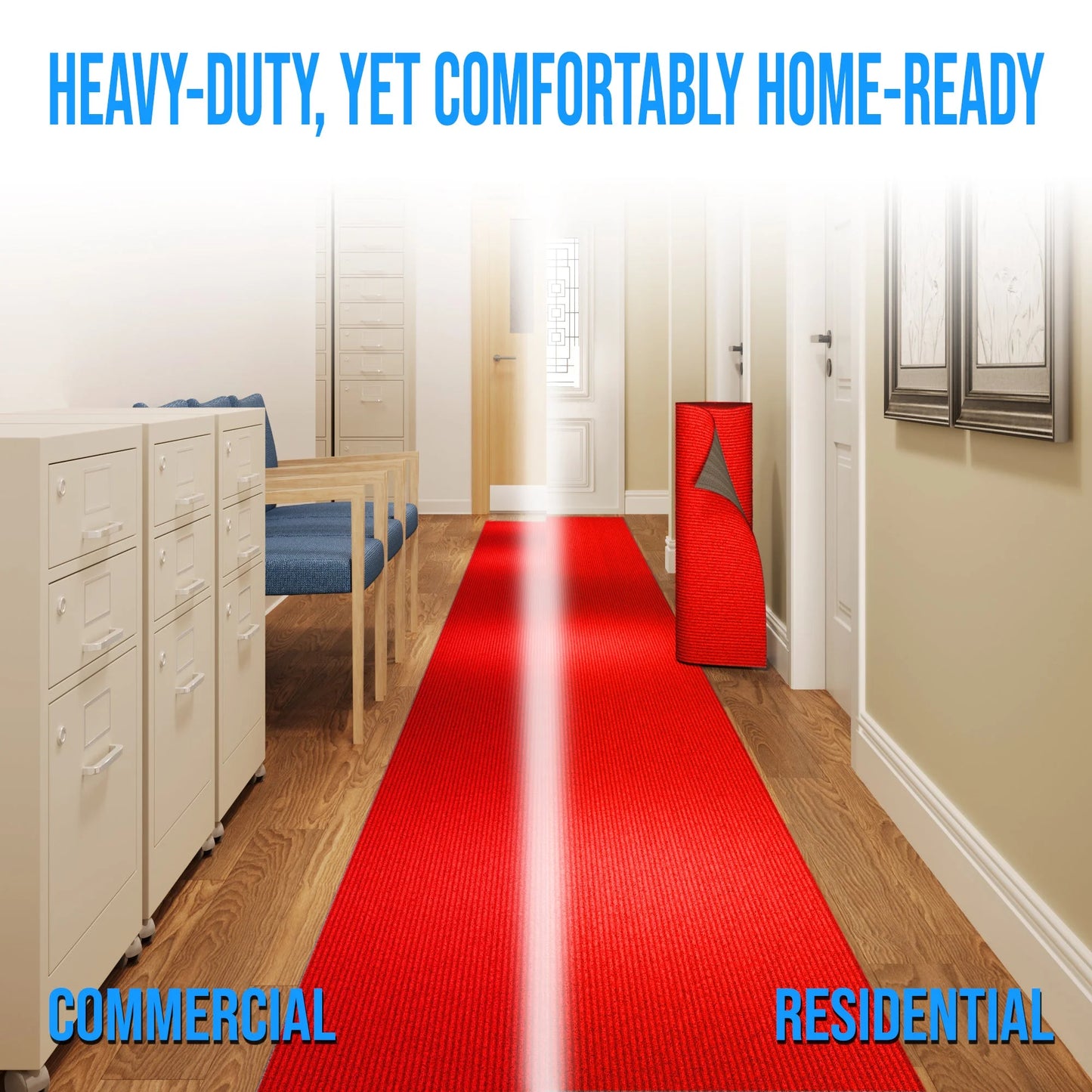 Extra-Long Custom-Length Non-Slip Runner Rug with Dirt-Trapping Grooves. Heavy-Duty, Absorbent, and Stain-Resistant. Perfect for Entryways, Hallways, Patios, and Offices. 24 in X 5 ft, Red