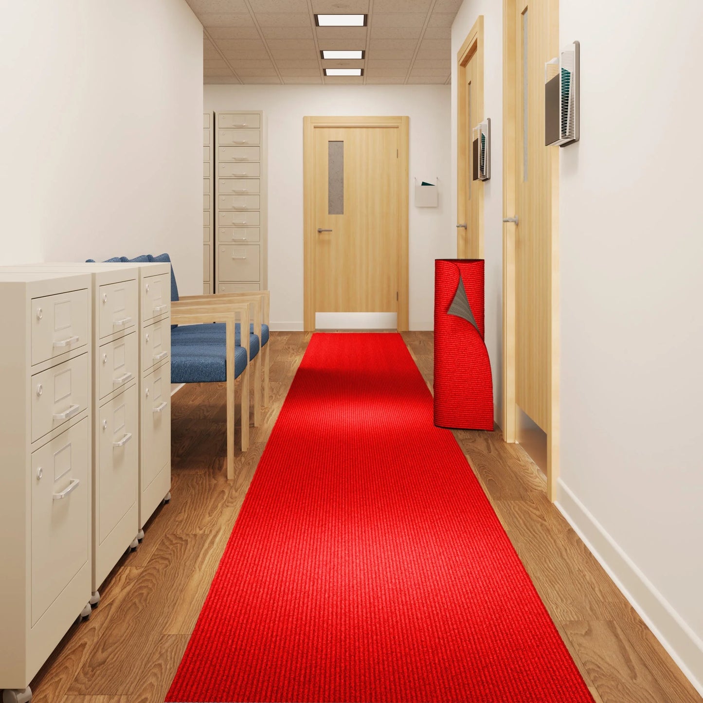 Extra-Long Custom-Length Non-Slip Runner Rug with Dirt-Trapping Grooves. Heavy-Duty, Absorbent, and Stain-Resistant. Perfect for Entryways, Hallways, Patios, and Offices. 24 in X 5 ft, Red
