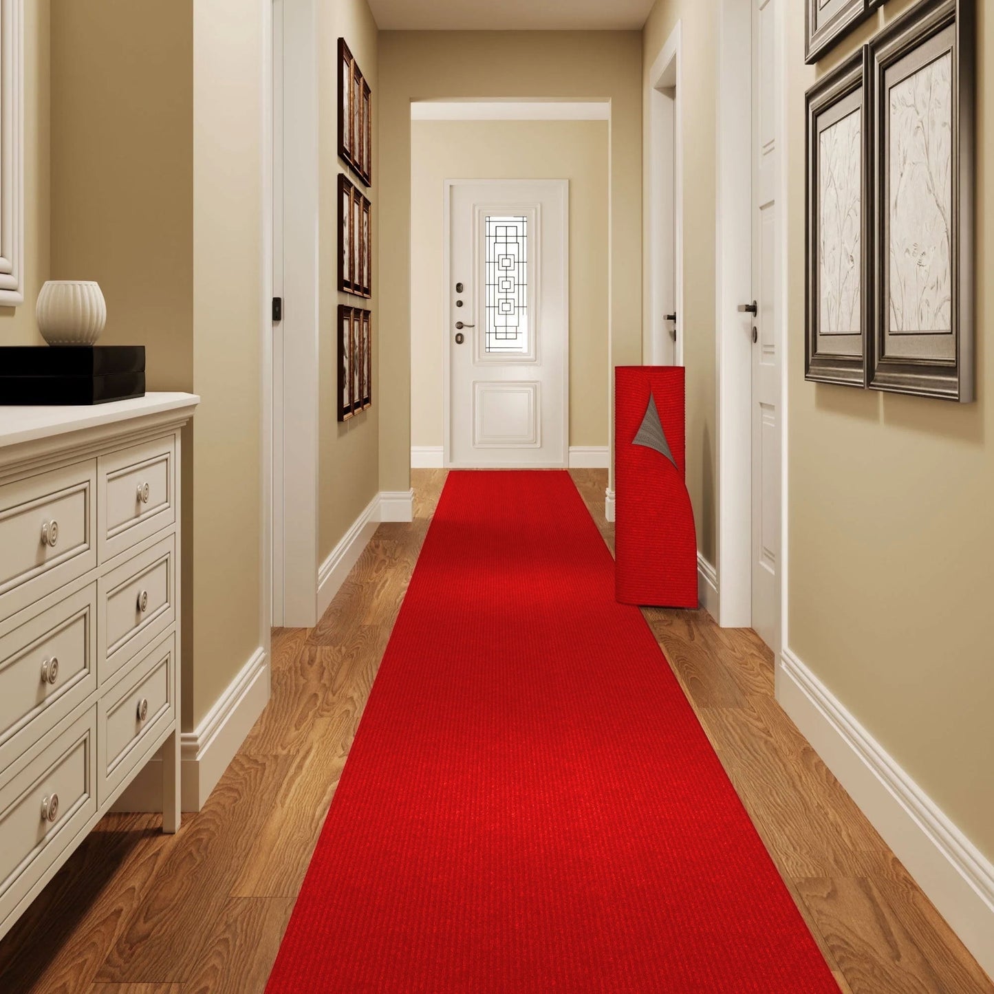 Extra-Long Custom-Length Non-Slip Runner Rug with Dirt-Trapping Grooves. Heavy-Duty, Absorbent, and Stain-Resistant. Perfect for Entryways, Hallways, Patios, and Offices. 31 in X 38 ft, Red